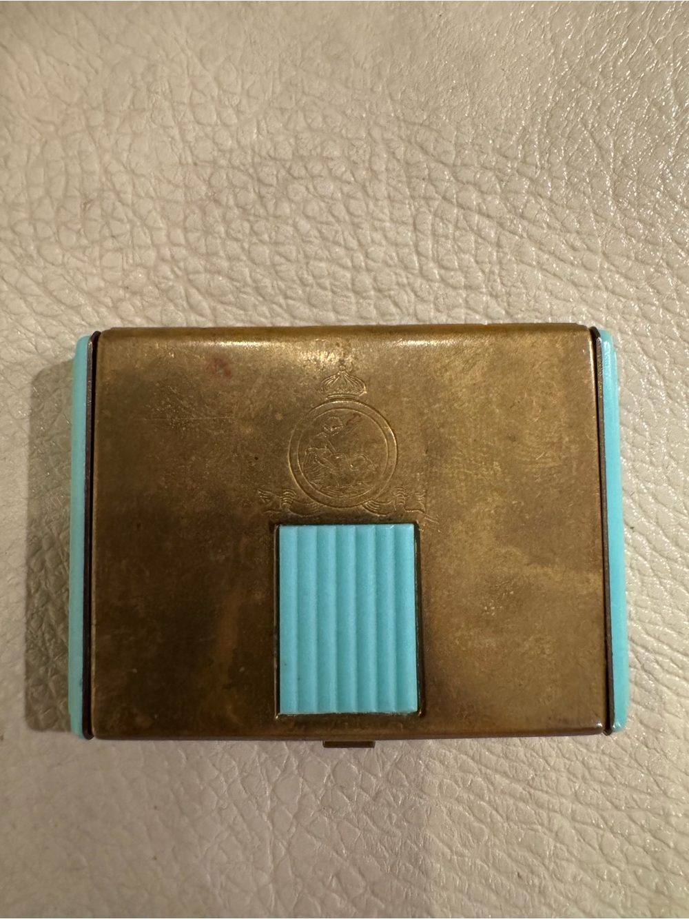 Vintage Coty Powder Compact Brass Teal Travel Case Design